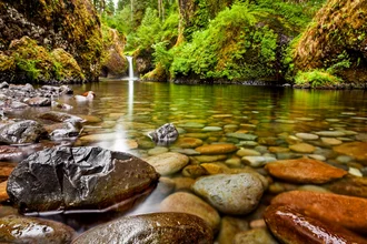 Punch Bowl Falls along the Eagle Creek Trail in Oregon with focu